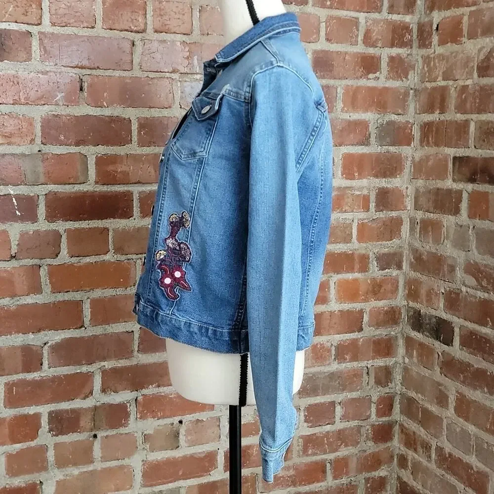 7 For All Mankind girls denim jacket with‎ floral patch XL